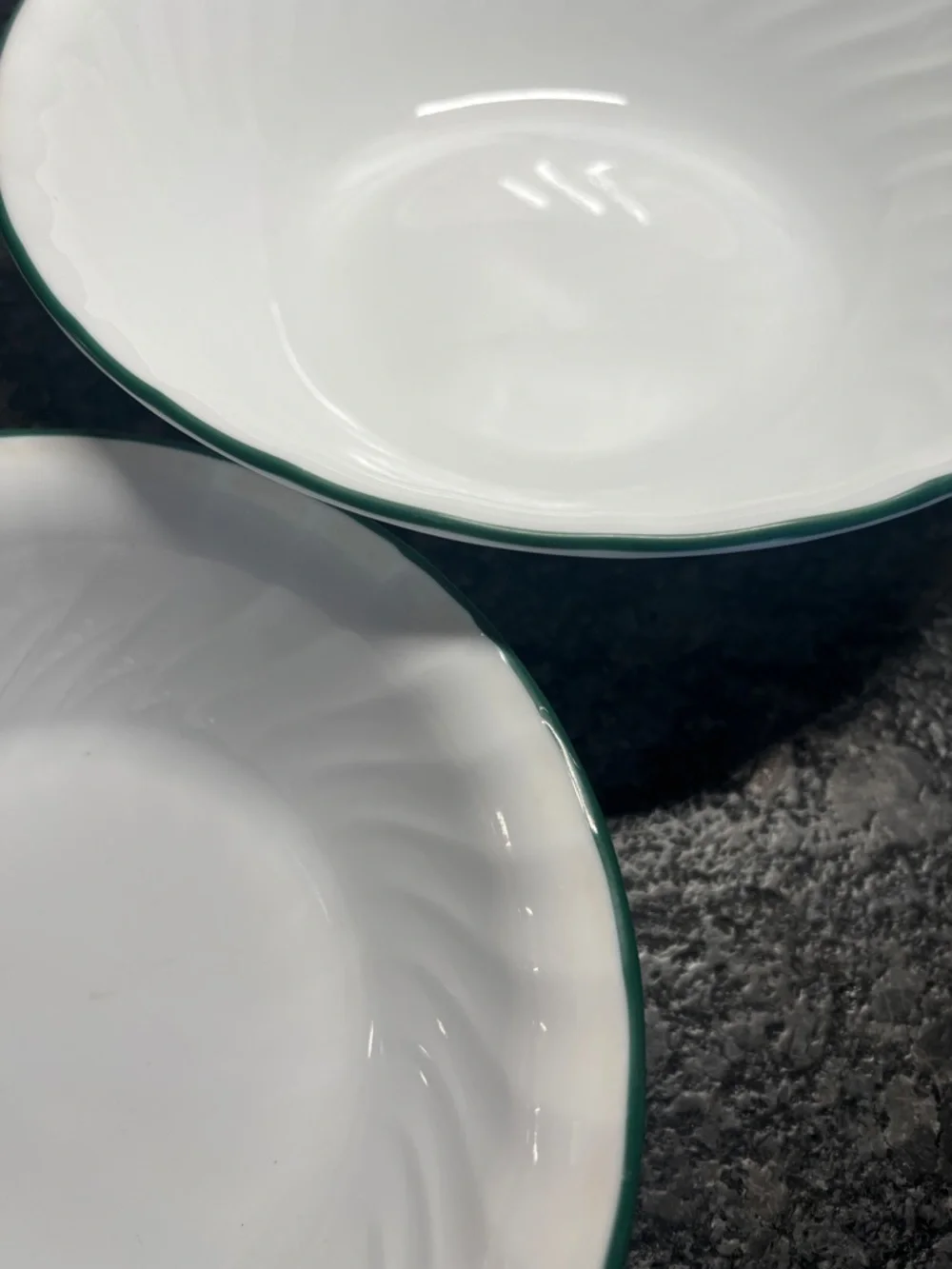 White Calloway Green Serving Bowl and Soup Bowl - Set of 2 - 8.5” and 7”.